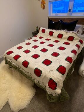 Handmade Rose Afghan Crotched Blanket